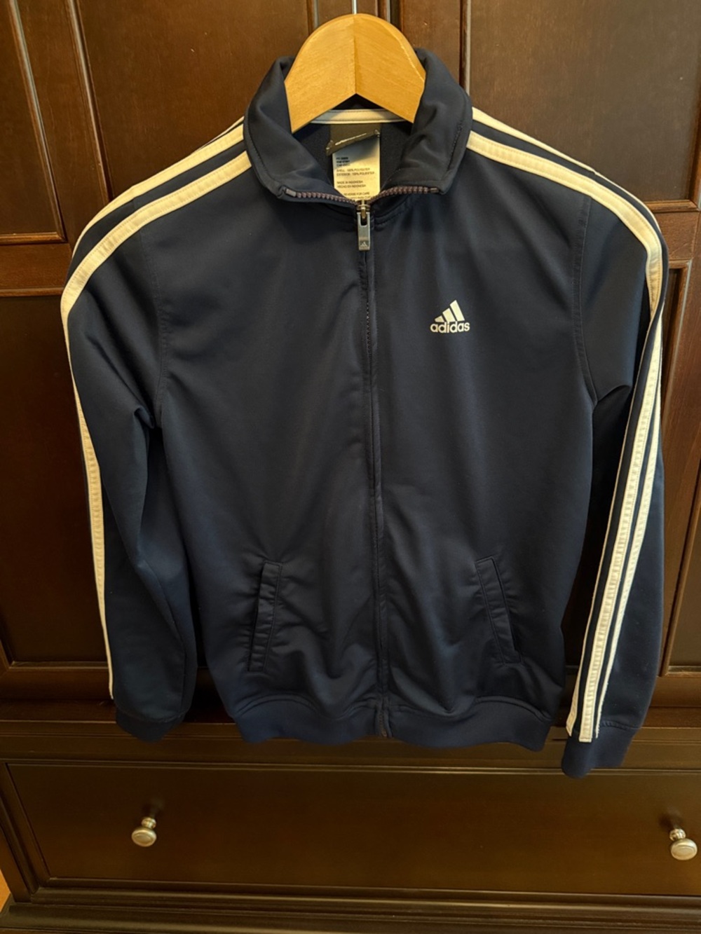 adidas Kids Navy Blue Track Jacket with White Stripes